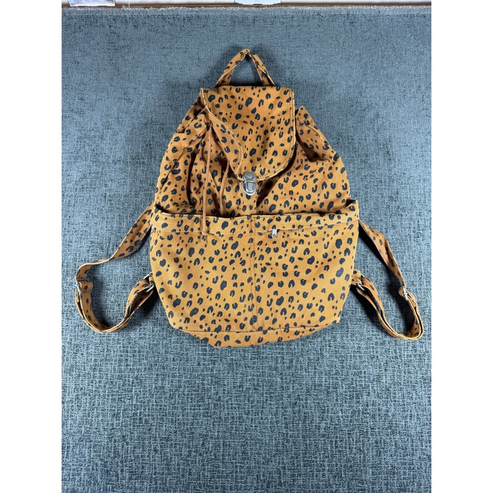 Baggu Leopard Print Recycled Cotton Canvas Drawstring Backpack Brown Black